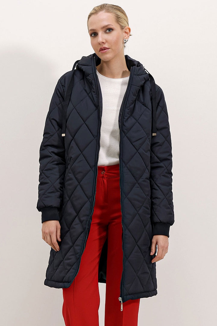 BGD Women Quilted Long Puffer Jacket - Navy - Avondale