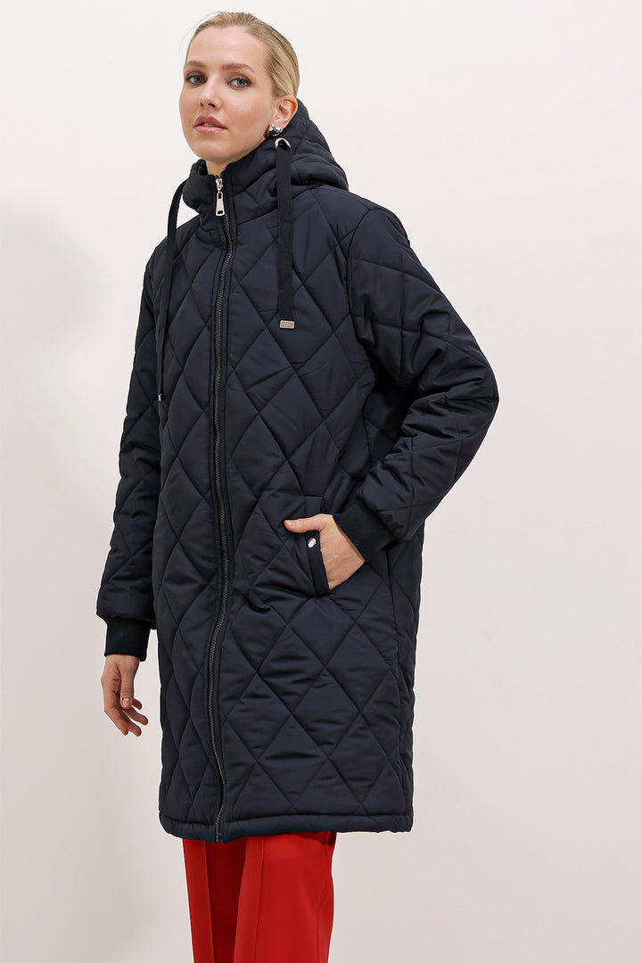 BGD Women Quilted Long Puffer Jacket - Navy - Avondale