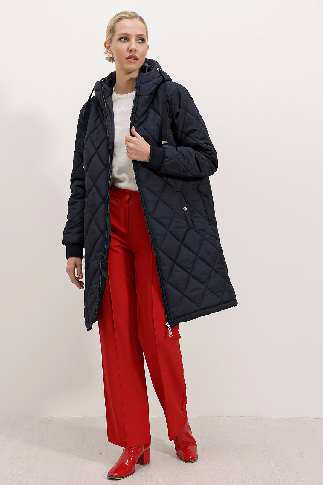 BGD Women Quilted Long Puffer Jacket - Navy - Avondale