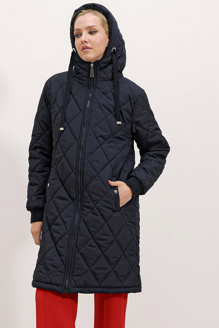 BGD Women Quilted Long Puffer Jacket - Navy - Avondale