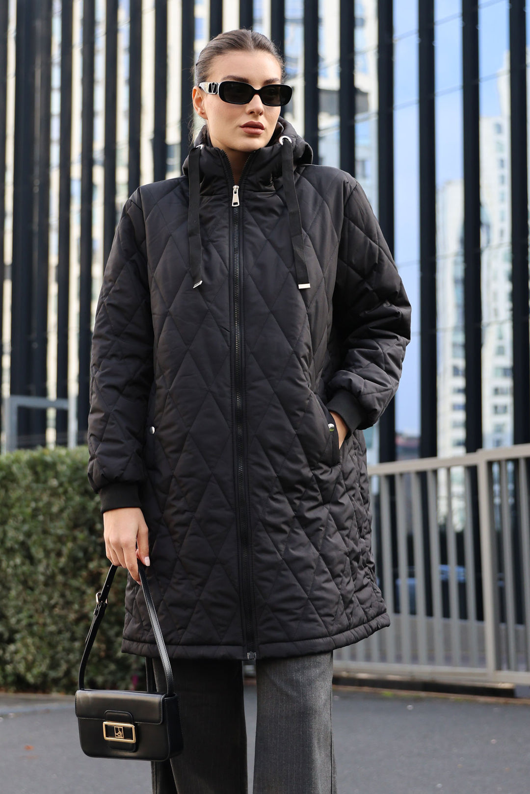 BGD Women Quilted Long Puffer Jacket - Black - Avondale