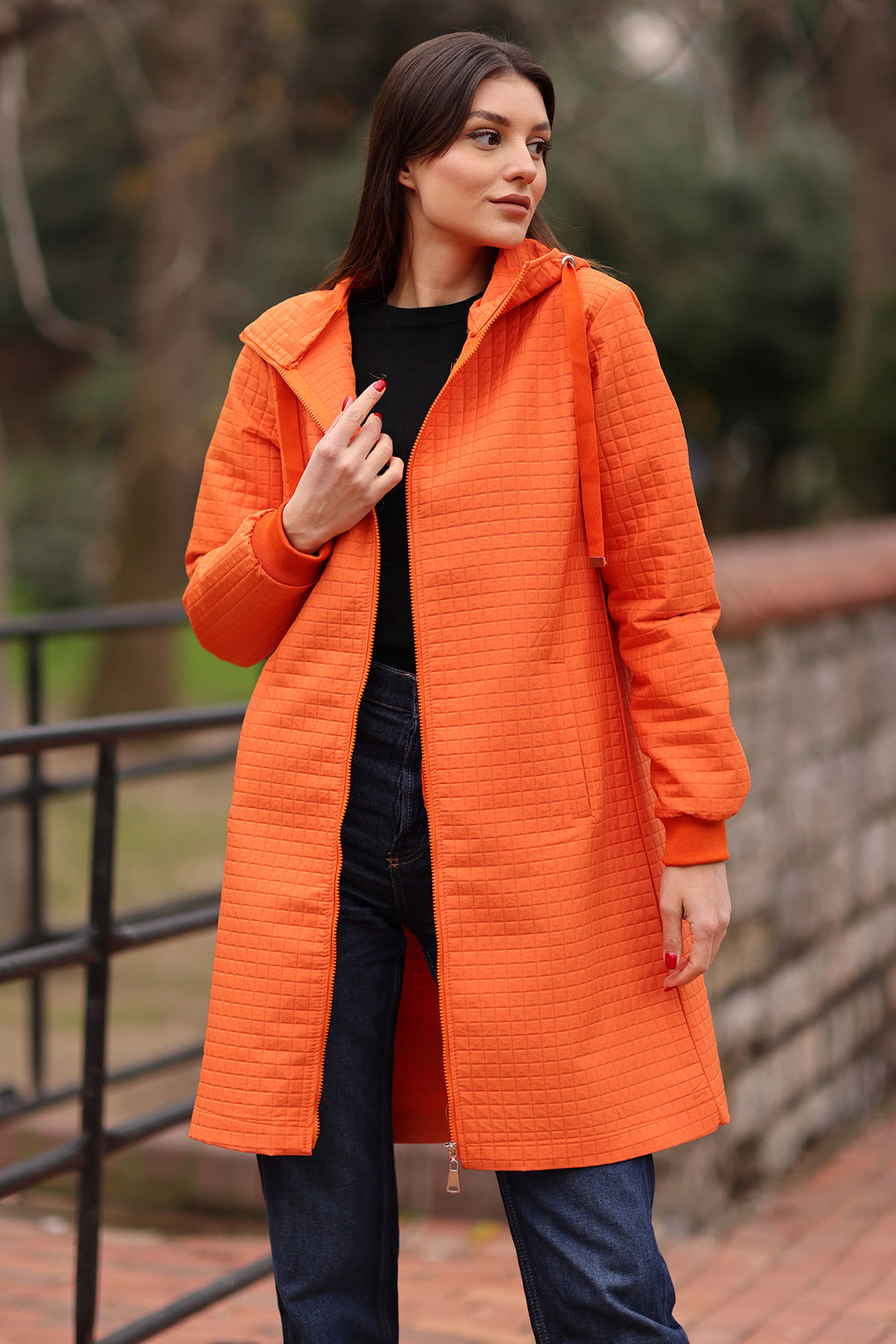 BGD Women Quilted Long Coat - Orange - Avondale