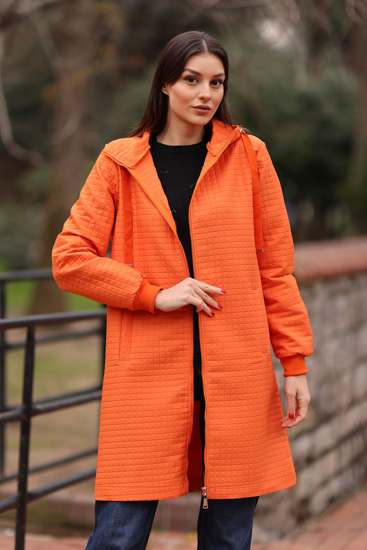 BGD Women Quilted Long Coat - Orange - Avondale