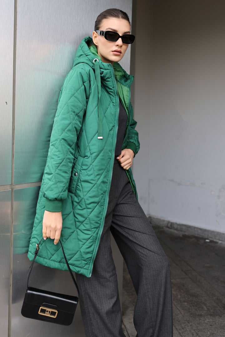 BGD Women Quilted Long Puffer Jacket - Emerald Green - Avondale