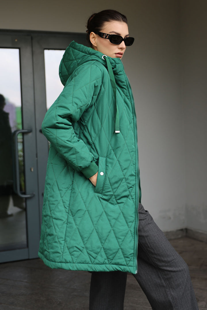 BGD Women Quilted Long Puffer Jacket - Emerald Green - Avondale