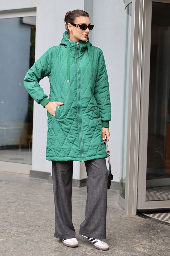 BGD Women Quilted Long Puffer Jacket - Emerald Green - Avondale