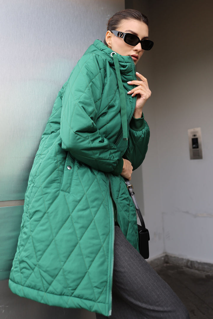 BGD Women Quilted Long Puffer Jacket - Emerald Green - Avondale