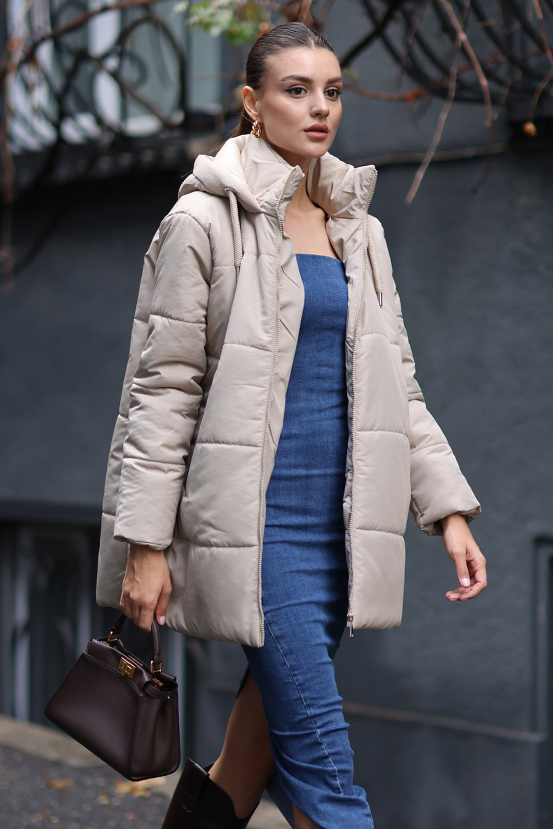 BGD Women Hooded Oversized Puffer Coat - Beige - Avondale