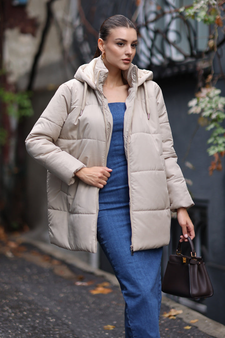 BGD Women Hooded Oversized Puffer Coat - Beige - Avondale