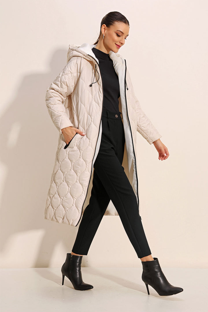 BGD Women Hooded Long Quilted Coat - Ecru - Avondale