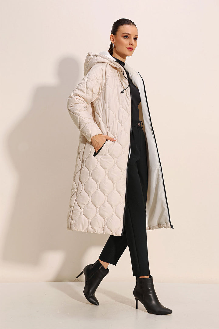 BGD Women Hooded Long Quilted Coat - Ecru - Avondale