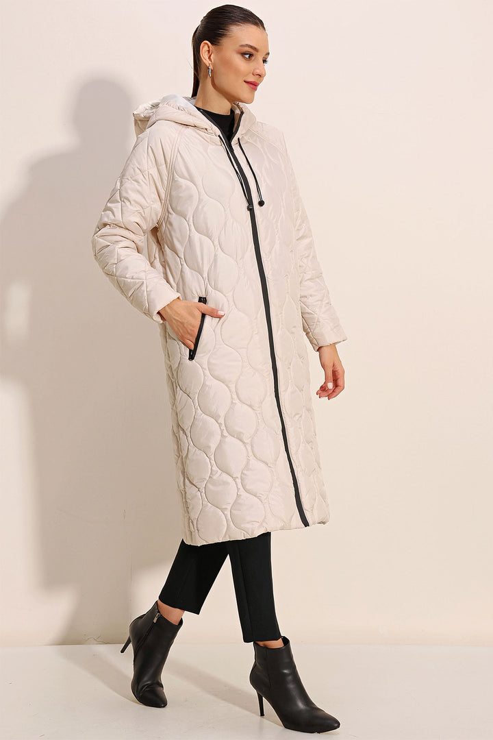 BGD Women Hooded Long Quilted Coat - Ecru - Avondale