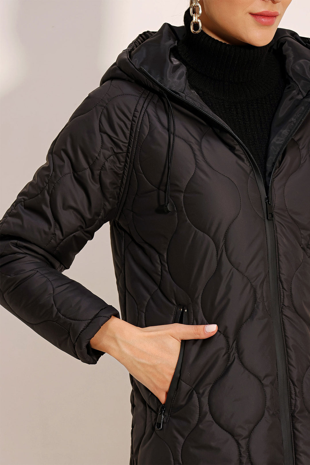 BGD Women Hooded Long Quilted Coat - Black - Avondale