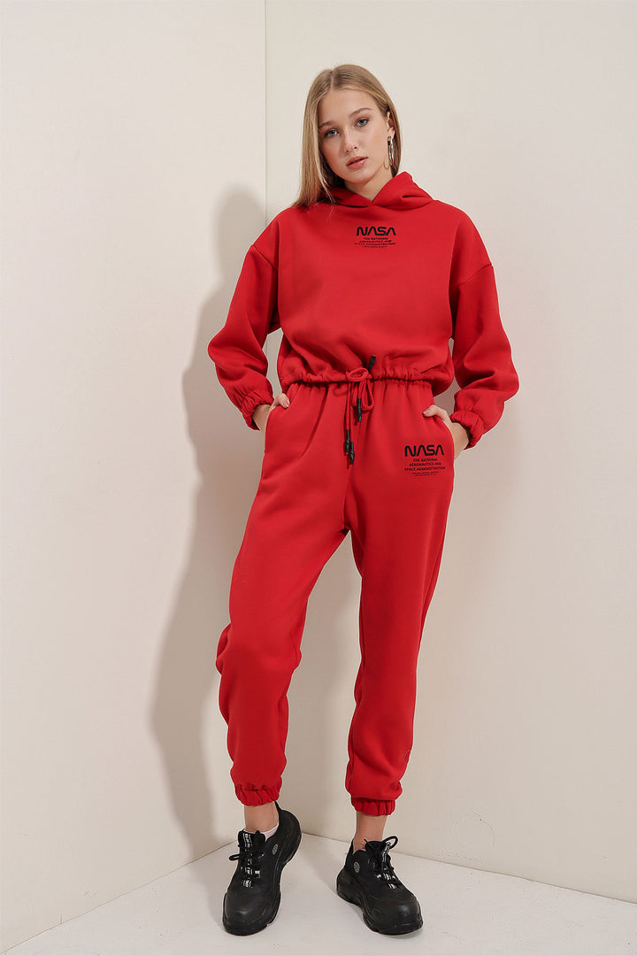 BGD Women NASA Printed Tracksuit - Red - Avondale