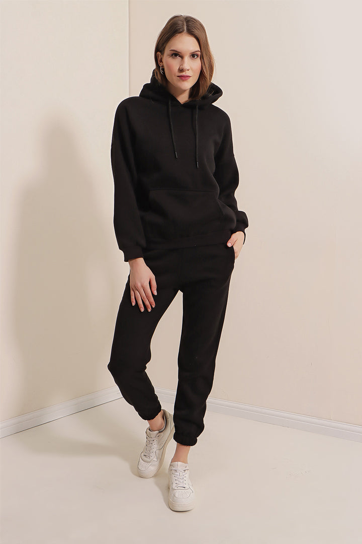 BGD Women Oversized Hooded 3 Thread Tracksuit Set - Black - Avondale