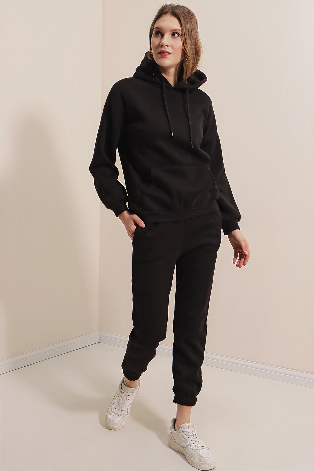 BGD Women Oversized Hooded 3 Thread Tracksuit Set - Black - Avondale