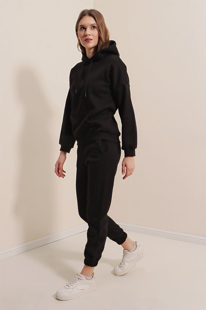 BGD Women Oversized Hooded 3 Thread Tracksuit Set - Black - Avondale