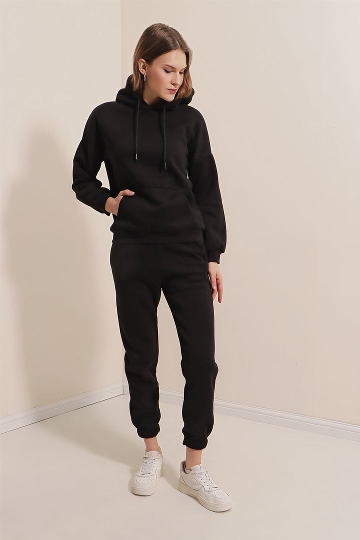 BGD Women Oversized Hooded 3 Thread Tracksuit Set - Black - Avondale