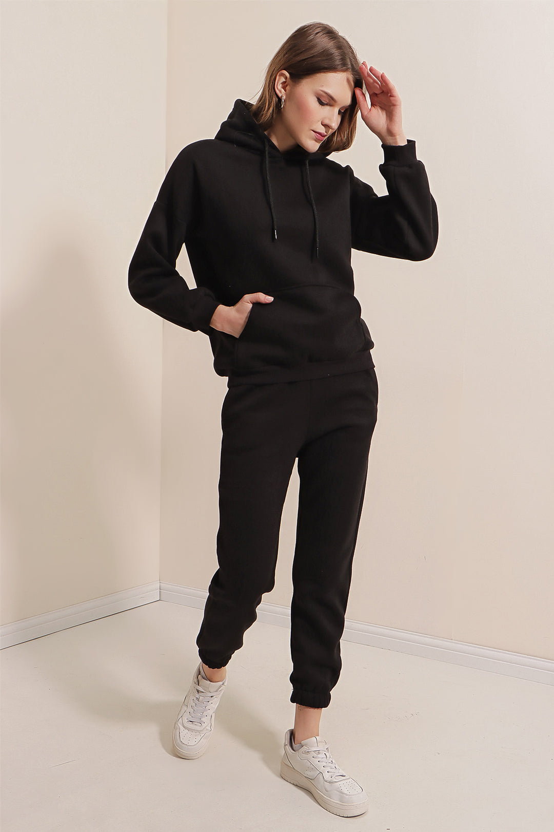 BGD Women Oversized Hooded 3 Thread Tracksuit Set - Black - Avondale