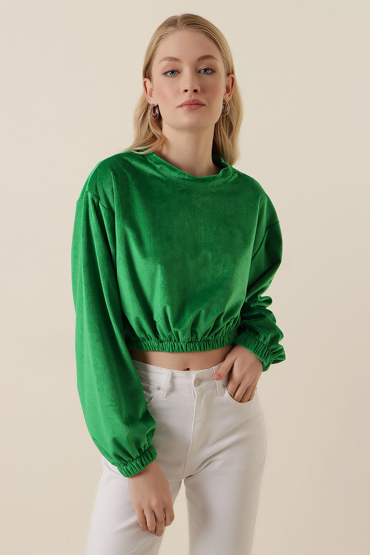 BGD Women Velvet Crop Blouse - Green - Avondale