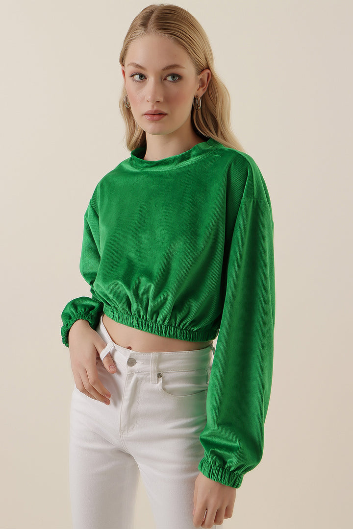 BGD Women Velvet Crop Blouse - Green - Avondale