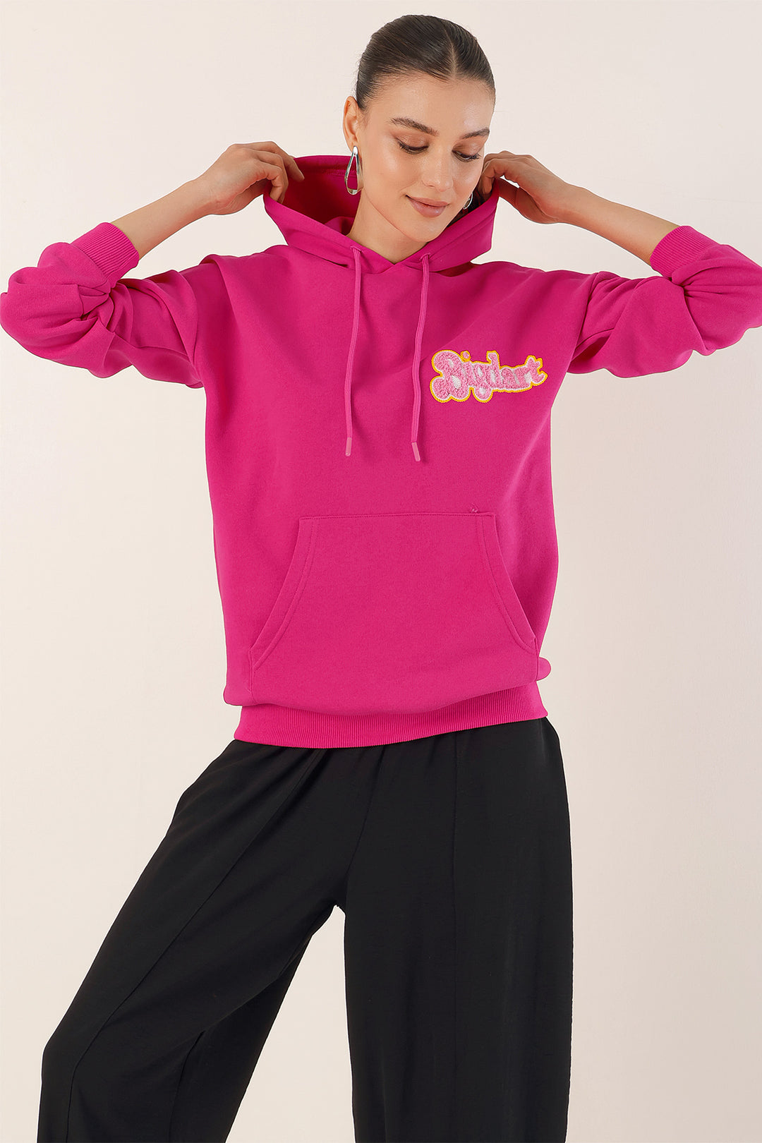 BGD Women Embroidered Oversize Sweatshirt - Fuchsia - Avondale