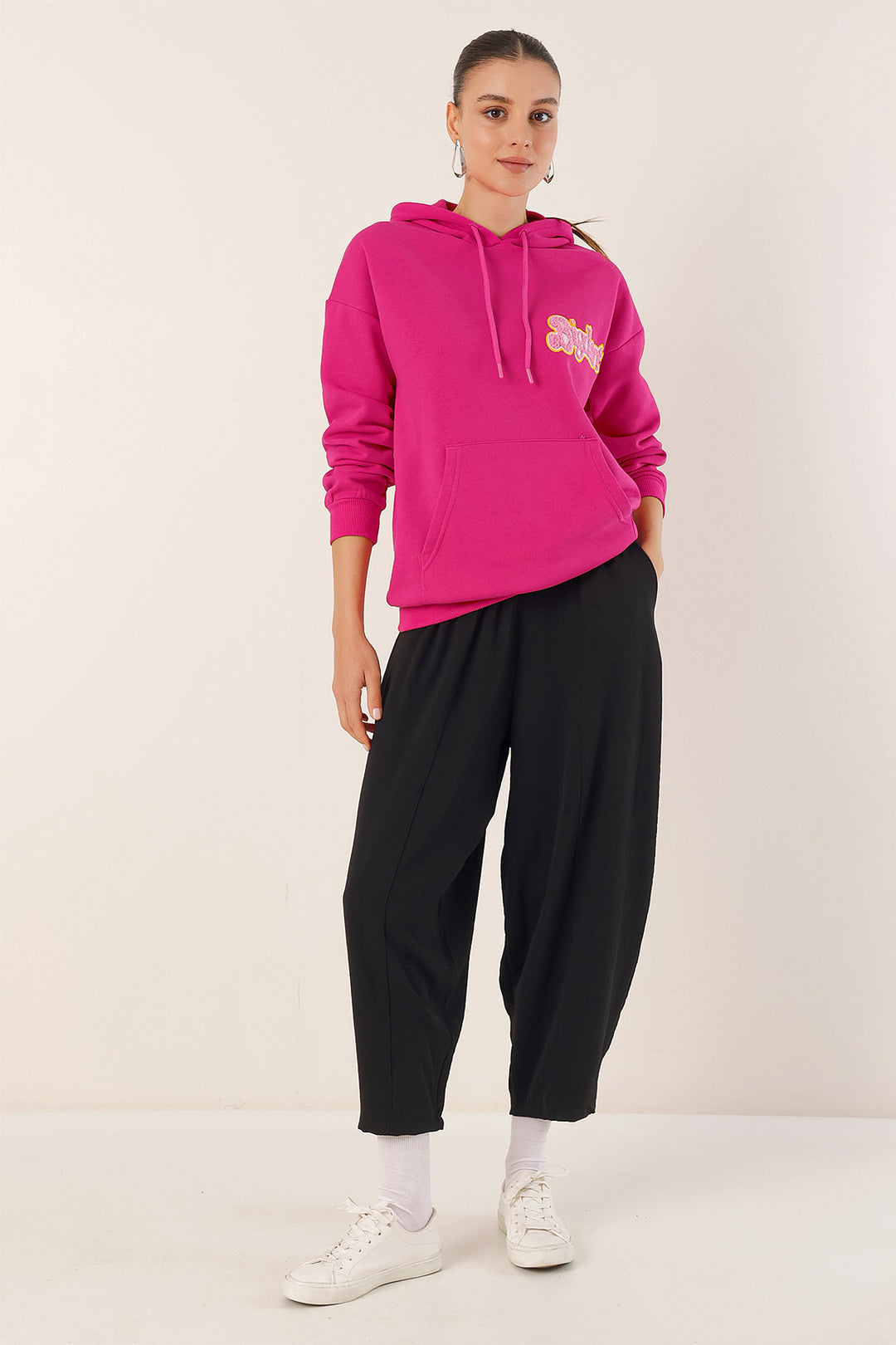 BGD Women Embroidered Oversize Sweatshirt - Fuchsia - Avondale