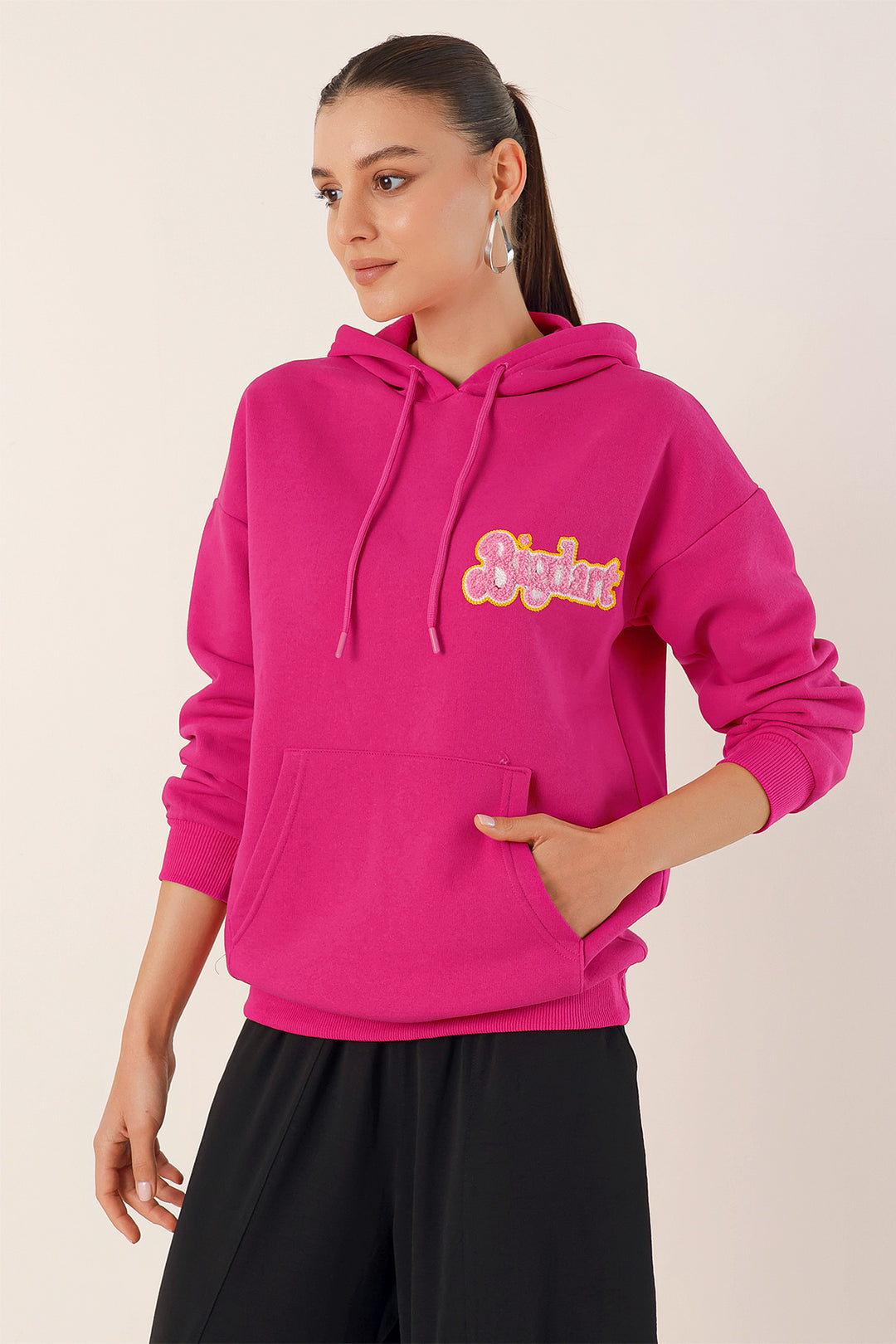 BGD Women Embroidered Oversize Sweatshirt - Fuchsia - Avondale