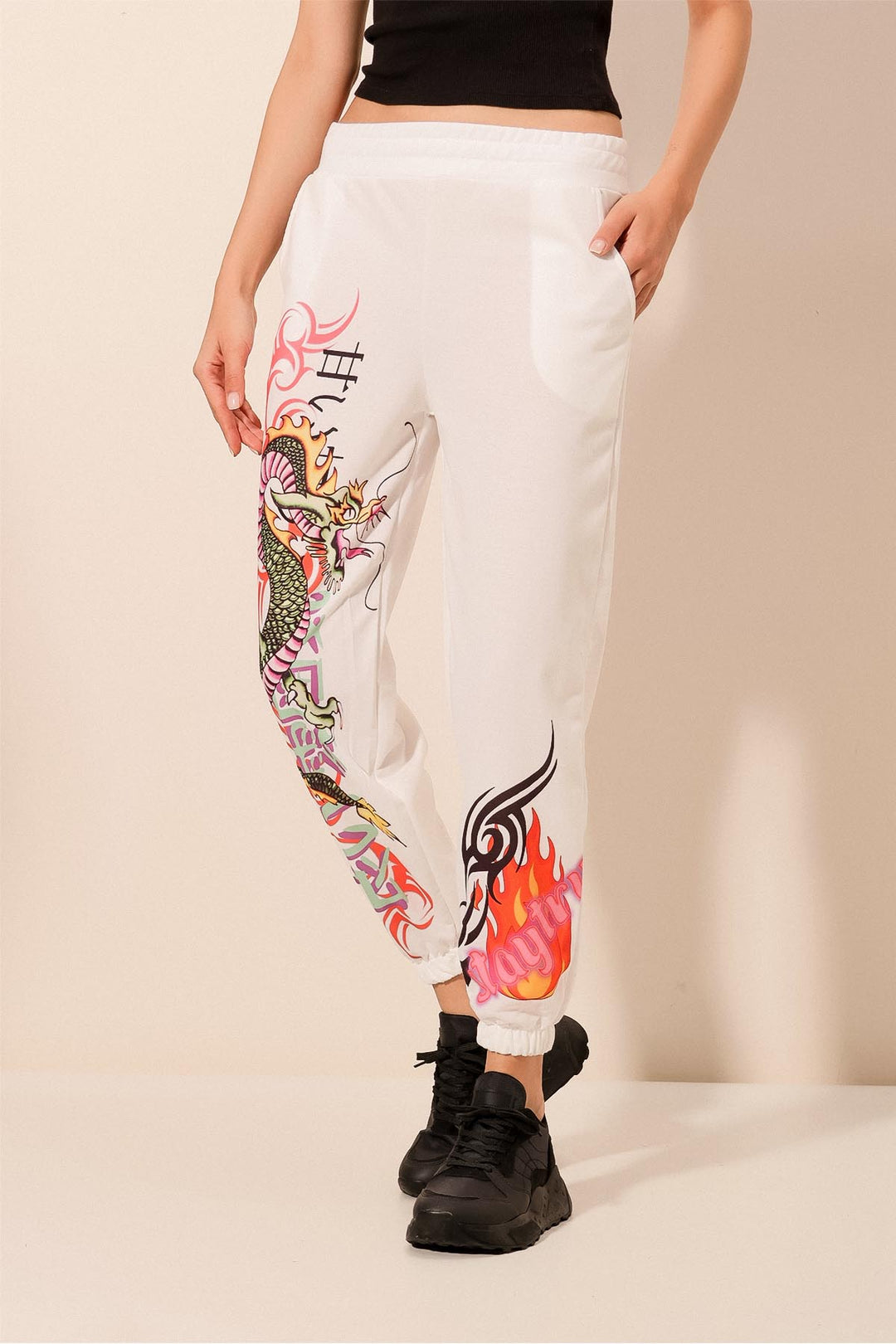 BGD Women Patterned Sweatpants - White - Avondale