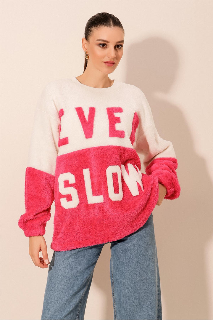 BGD Women Block Colored Plush Sweatshirt - Fuchsia - Avondale