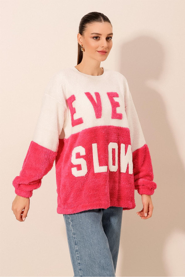 BGD Women Block Colored Plush Sweatshirt - Fuchsia - Avondale