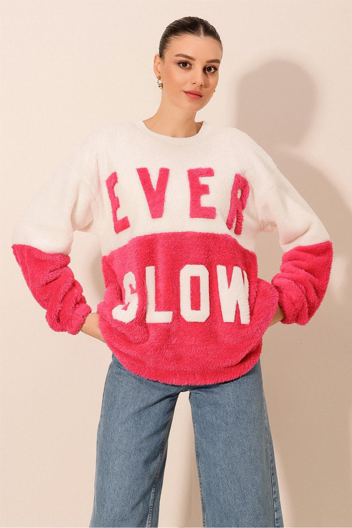 BGD Women Block Colored Plush Sweatshirt - Fuchsia - Avondale