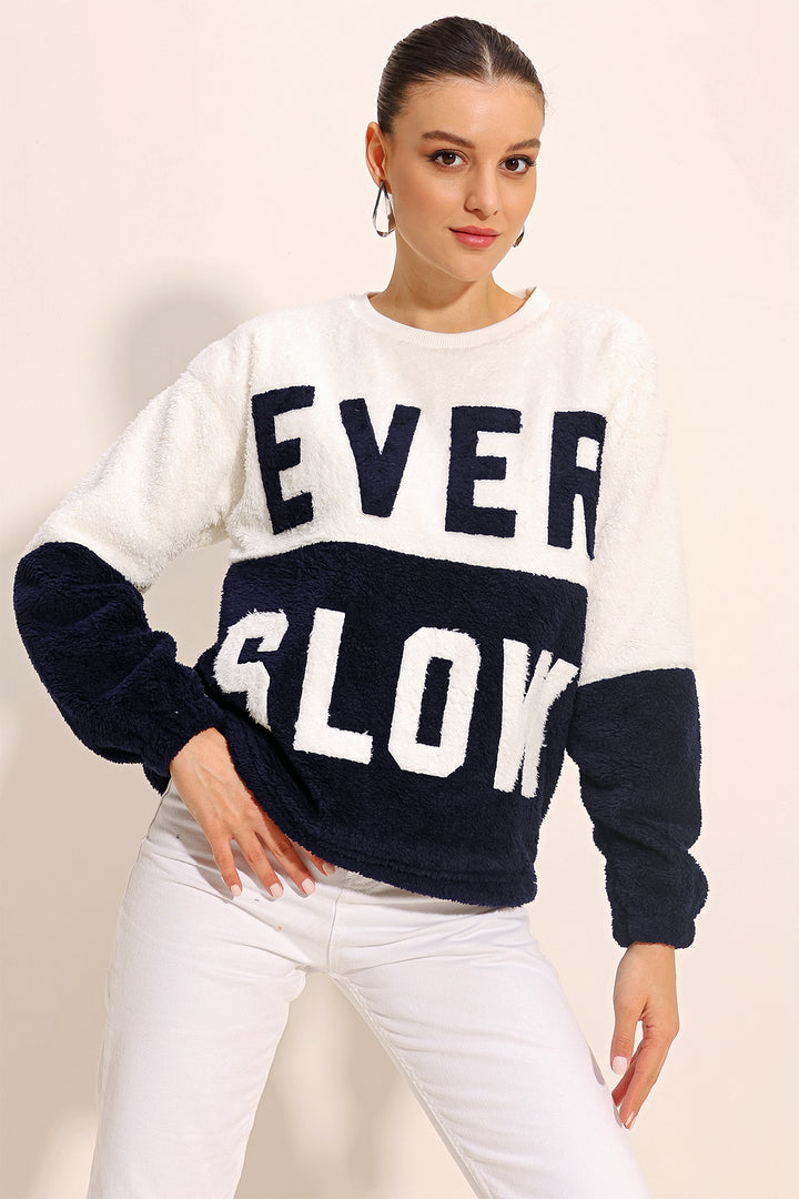 BGD Women Block Colored Plush Sweatshirt - Navy - Avondale