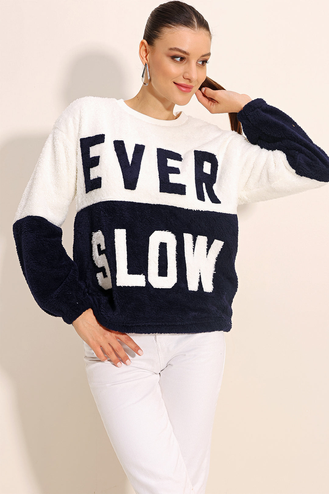 BGD Women Block Colored Plush Sweatshirt - Navy - Avondale