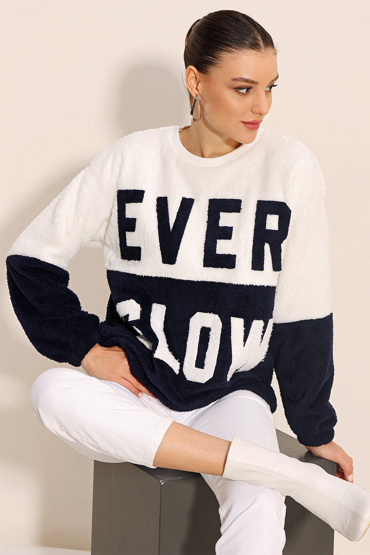 BGD Women Block Colored Plush Sweatshirt - Navy - Avondale