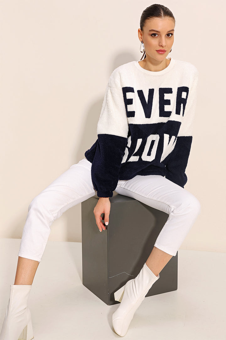 BGD Women Block Colored Plush Sweatshirt - Navy - Avondale