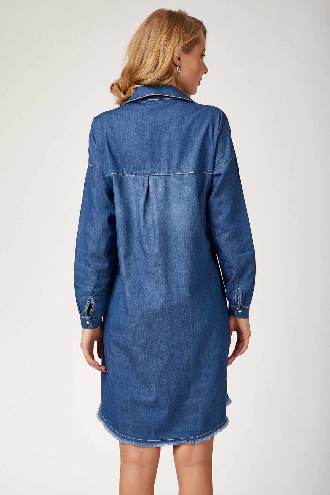 BGD Women FRINGED DENIM TUNIC - أزرق - أفونديل