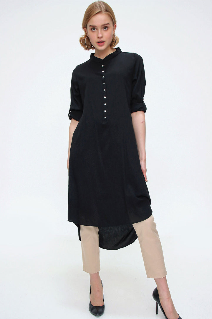 BGD Women Judge Collar Tunic - Black - Avondale