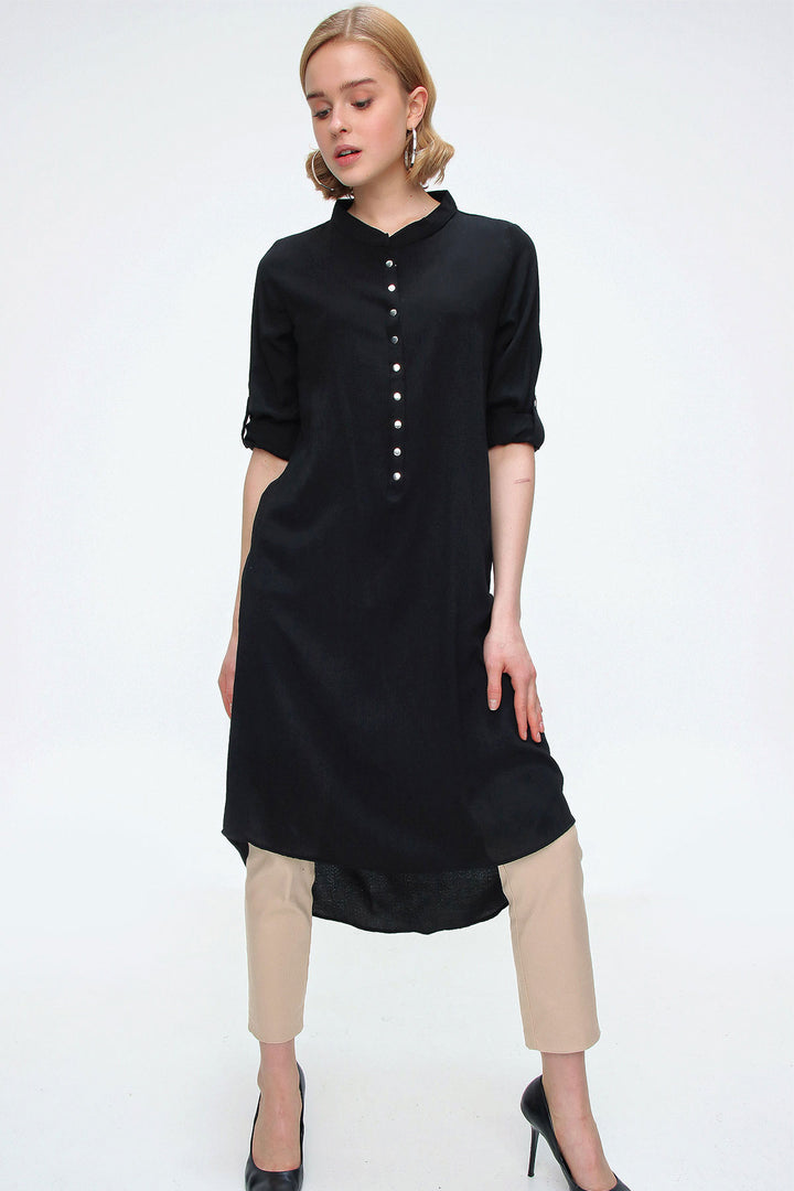 BGD Women Judge Collar Tunic - Black - Avondale