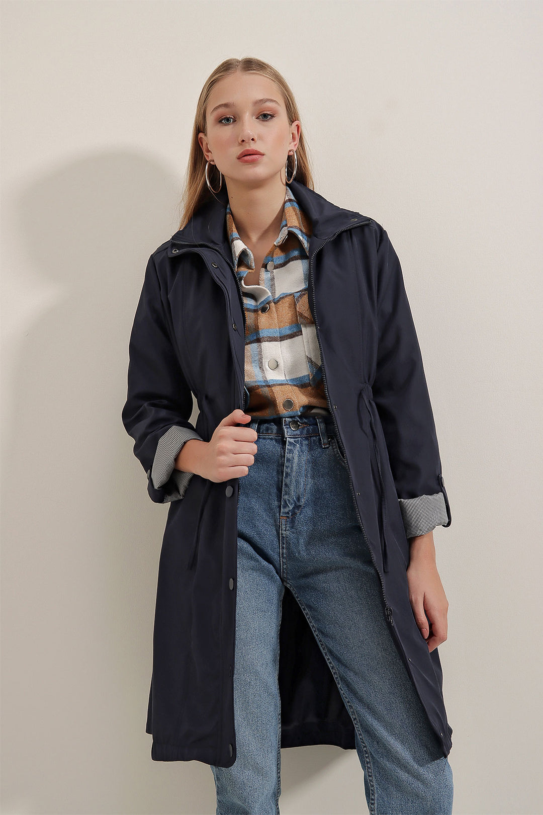 BGD Women Belted Trench Coat - Navy - Avondale