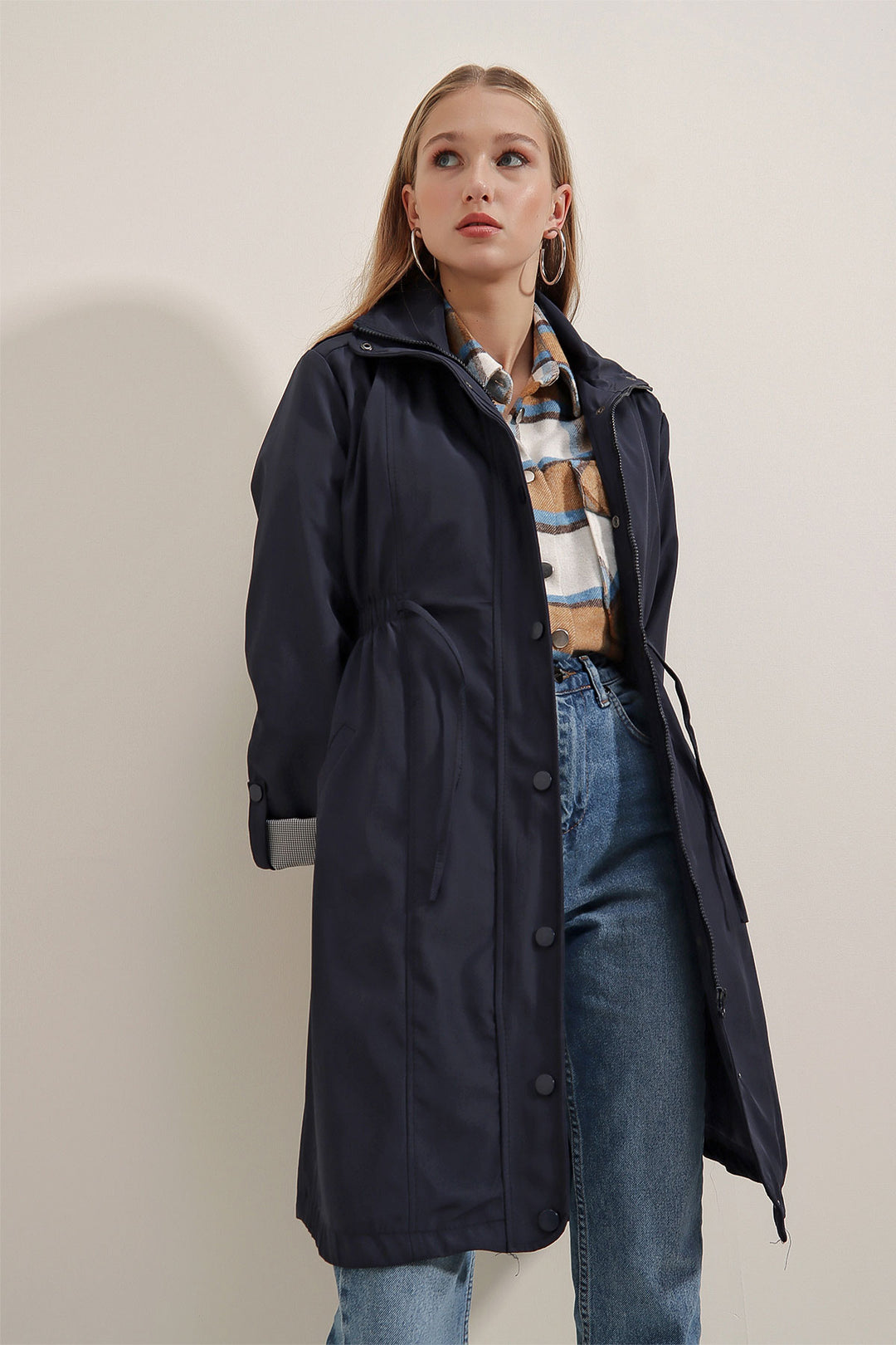 BGD Women Belted Trench Coat - Navy - Avondale