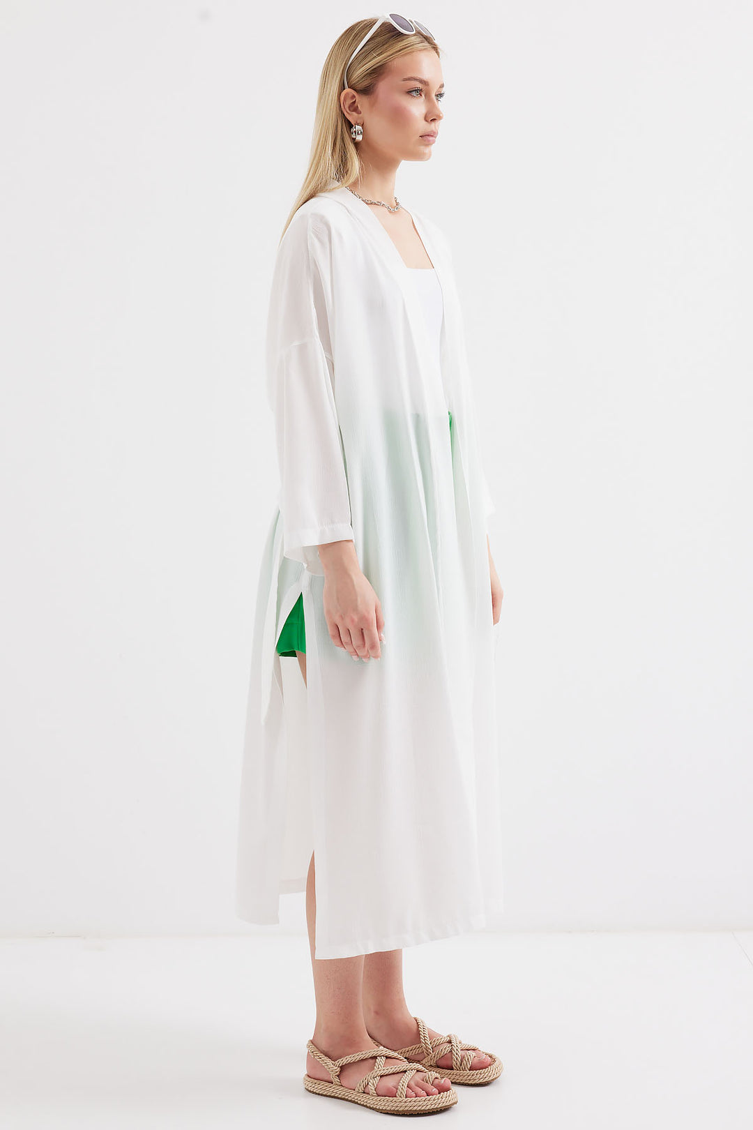 BGD Women Slit Summer Kimono - White - Avondale