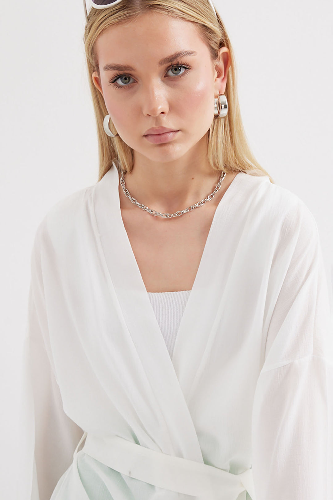 BGD Women Slit Summer Kimono - White - Avondale