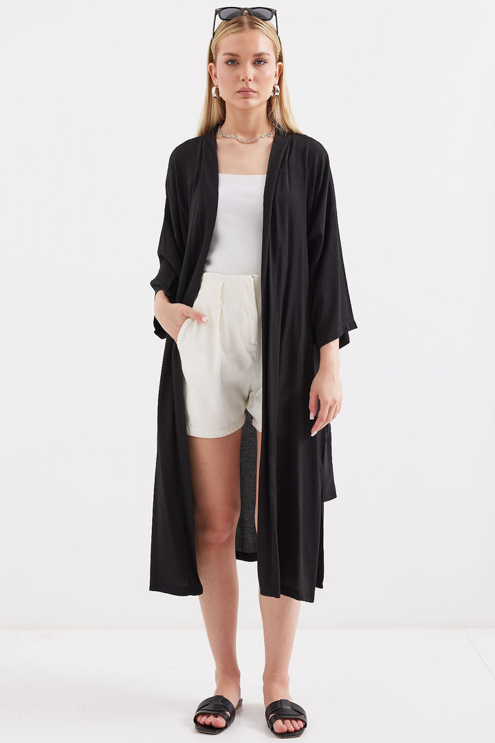 BGD Women Slit Summer Kimono - Black - Avondale