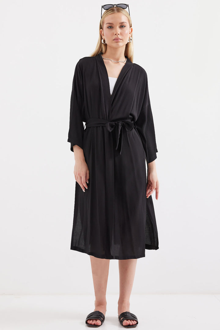 BGD Women Slit Summer Kimono - Black - Avondale