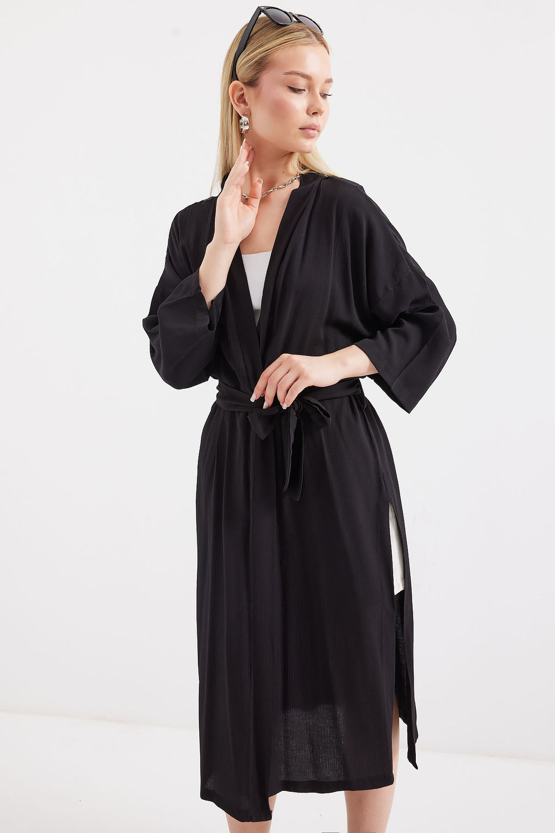 BGD Women Slit Summer Kimono - Black - Avondale