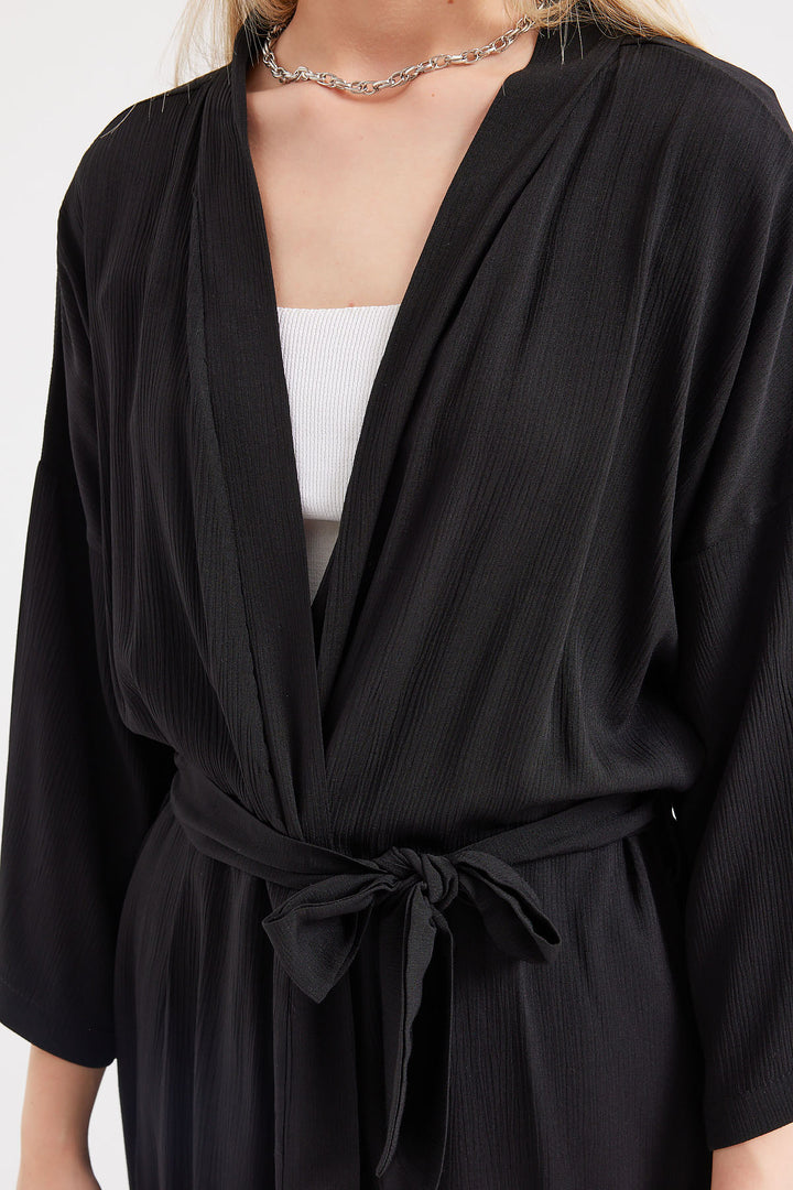 BGD Women Slit Summer Kimono - Black - Avondale