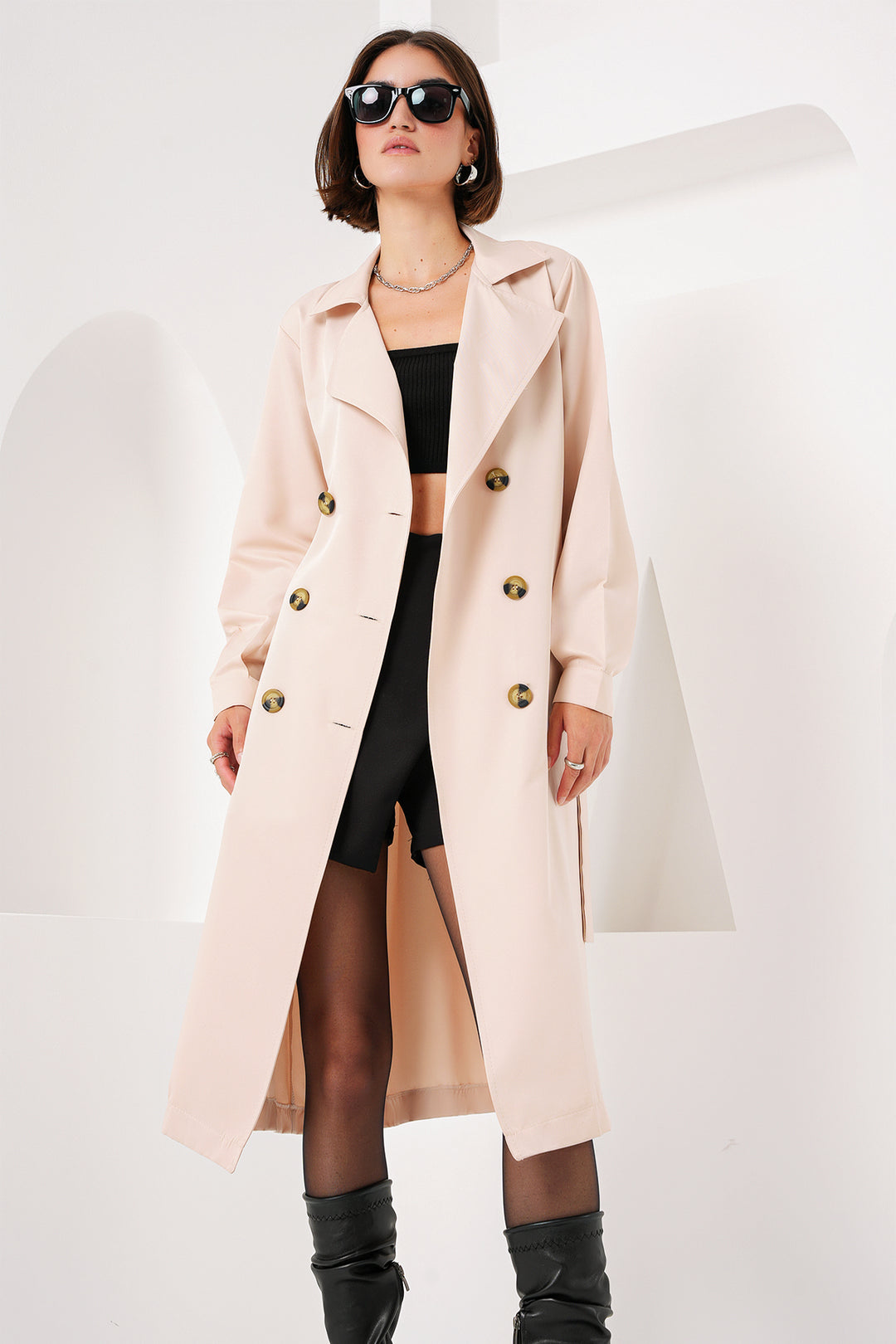 BGD Women Double-Breasted Trench Coat - Beige - Avondale