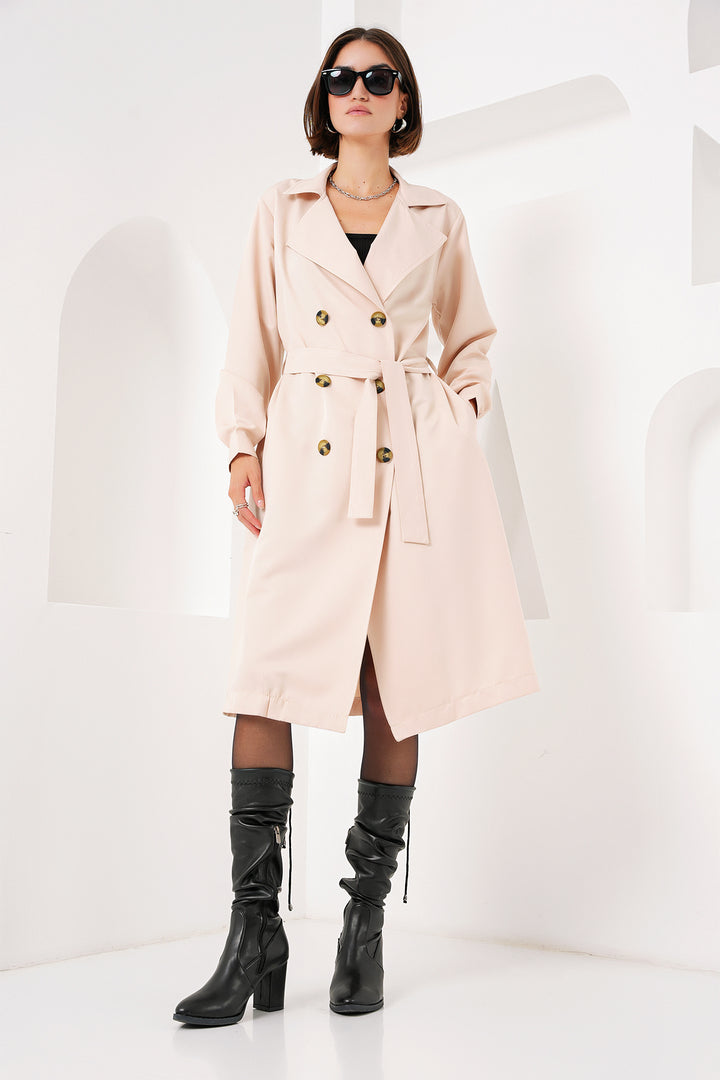 BGD Women Double-Breasted Trench Coat - Beige - Avondale