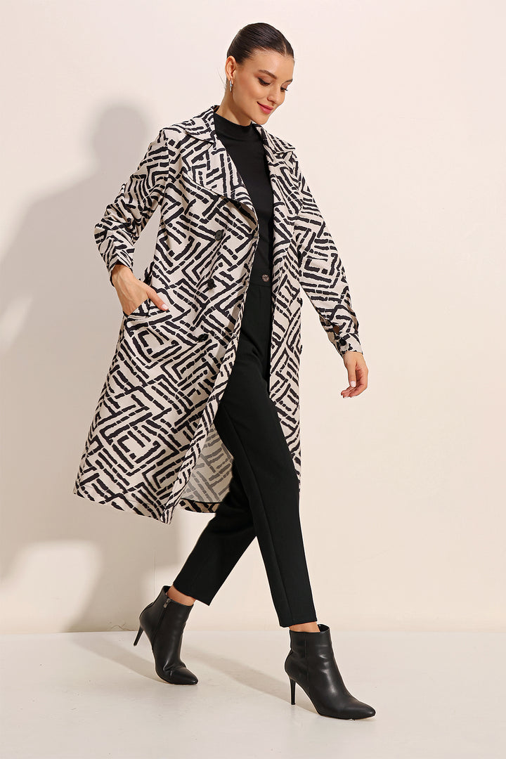 BGD Women Patterned Double-Breasted Trench Coat - Off-White - Avondale